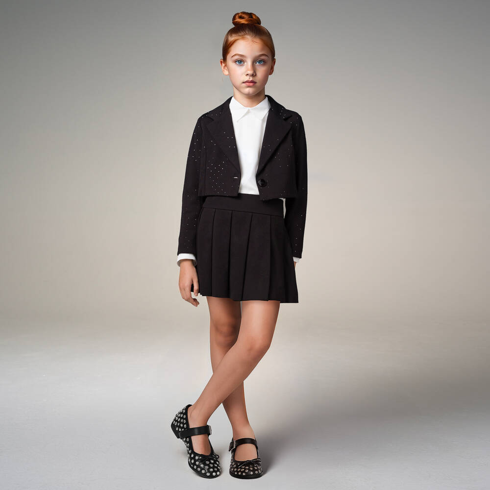 Elsy-Girls Black Pleated Milano Jersey Skirt | Childrensalon