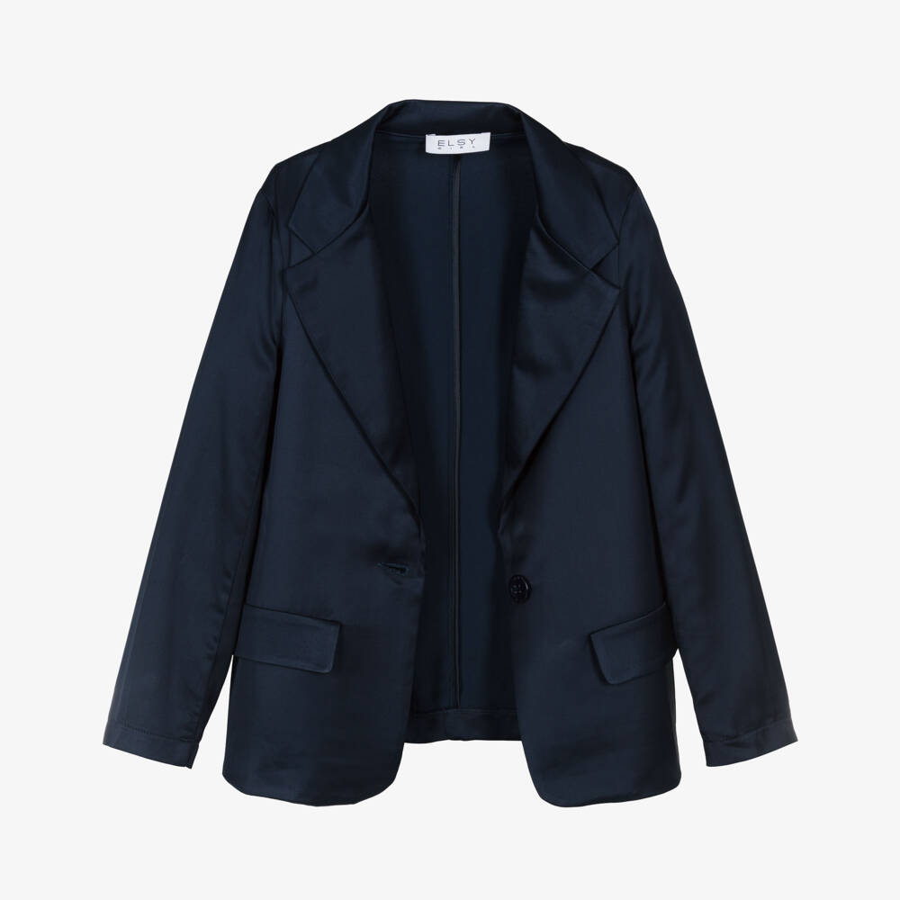 Elsy-Girls Blue Satin Blazer | Childrensalon