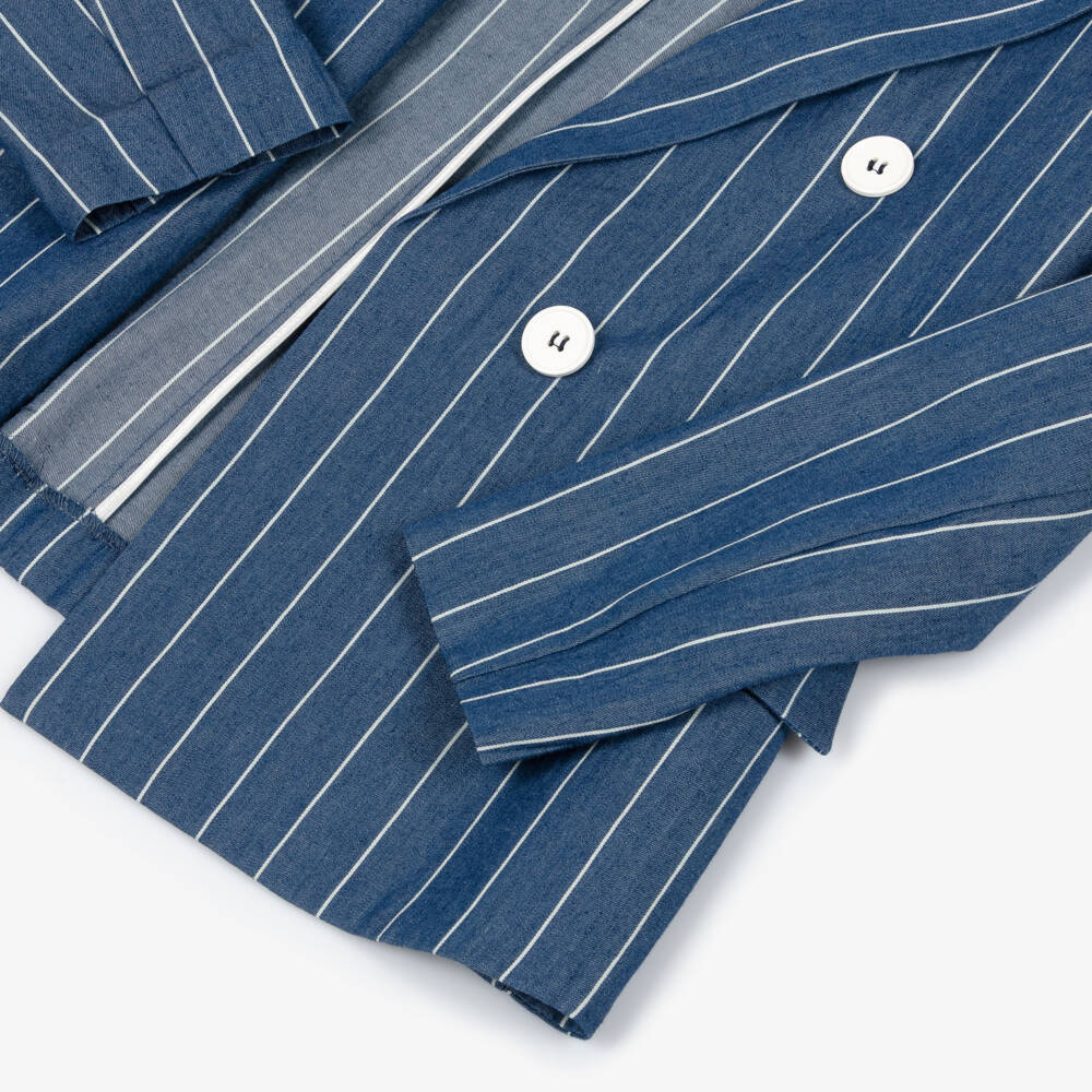 Elsy-Girls Blue & White Striped Cotton Chambray Blazer | Childrensalon