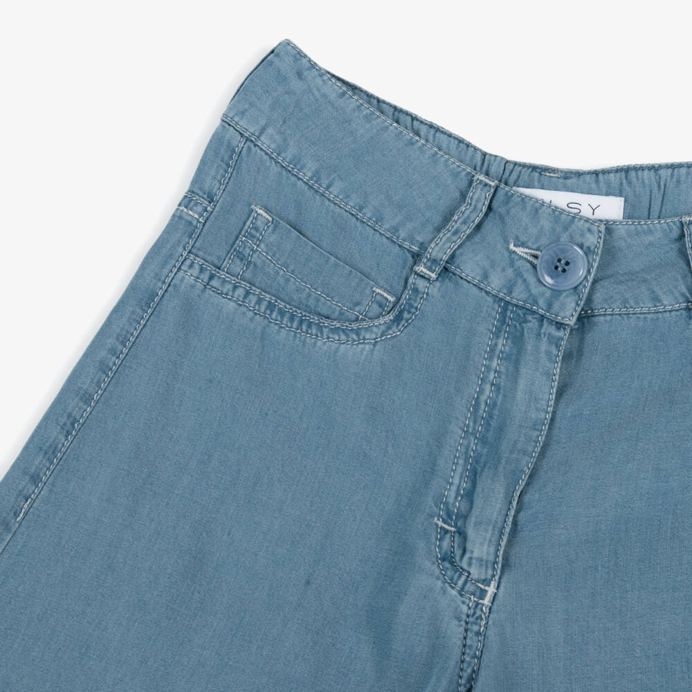 couture by Elsy-Girls Blue Wide Leg Chambray Trousers  | Childrensalon