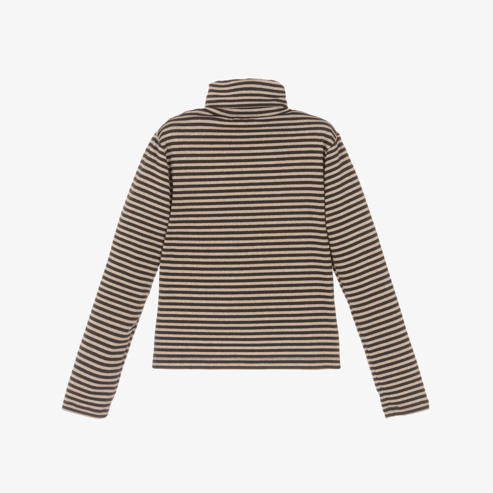 Elsy-Girls Brown & Beige Striped Roll Neck Top | Childrensalon