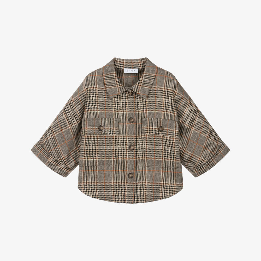Elsy-Girls Brown Check Batwing Jacket | Childrensalon
