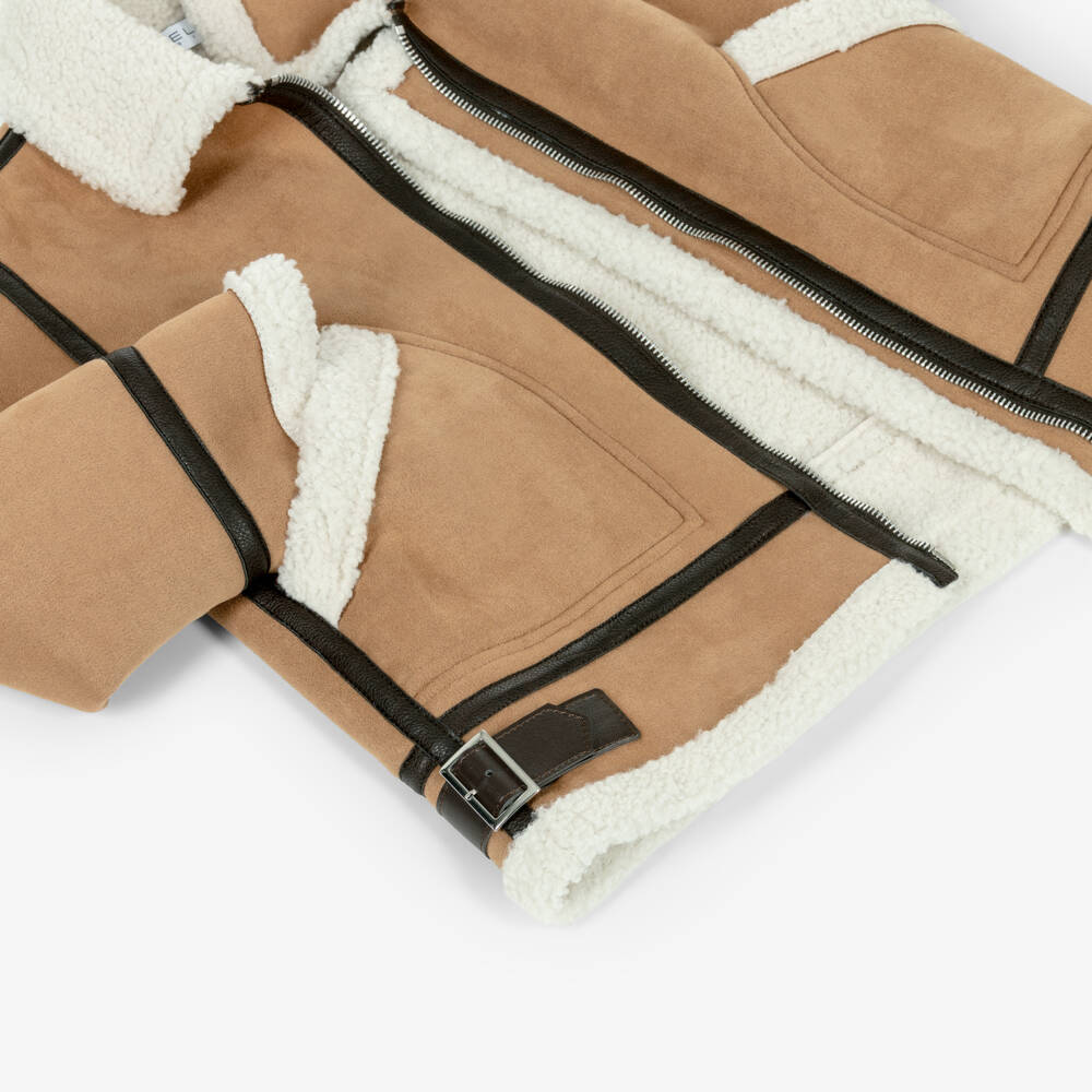 Elsy-Girls Brown Faux Suede & Sherpa Fleece Jacket | Childrensalon