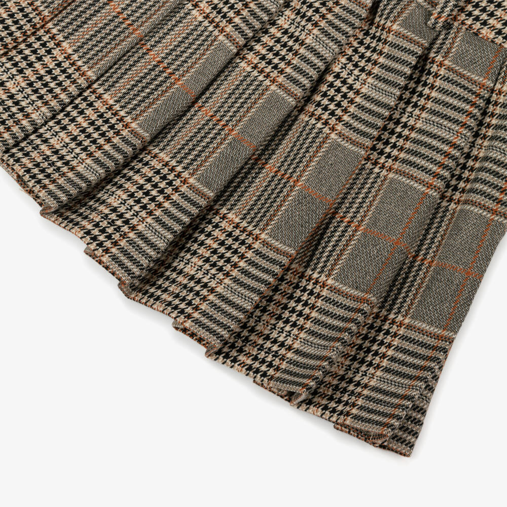 Elsy-Girls Brown Houndstooth Check Pleated Skirt | Childrensalon