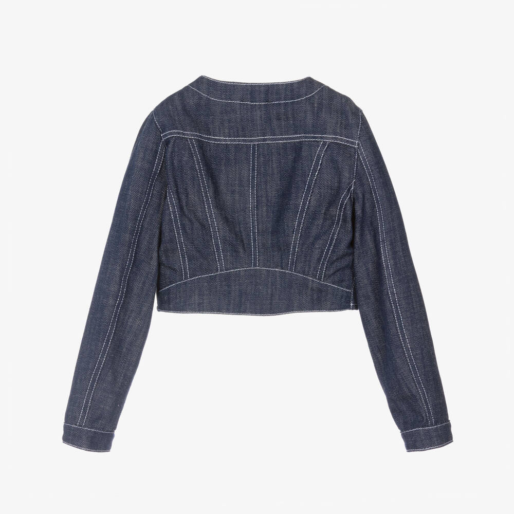 Elsy-Girls Dark Blue Denim Jacket with White Buttons | Childrensalon
