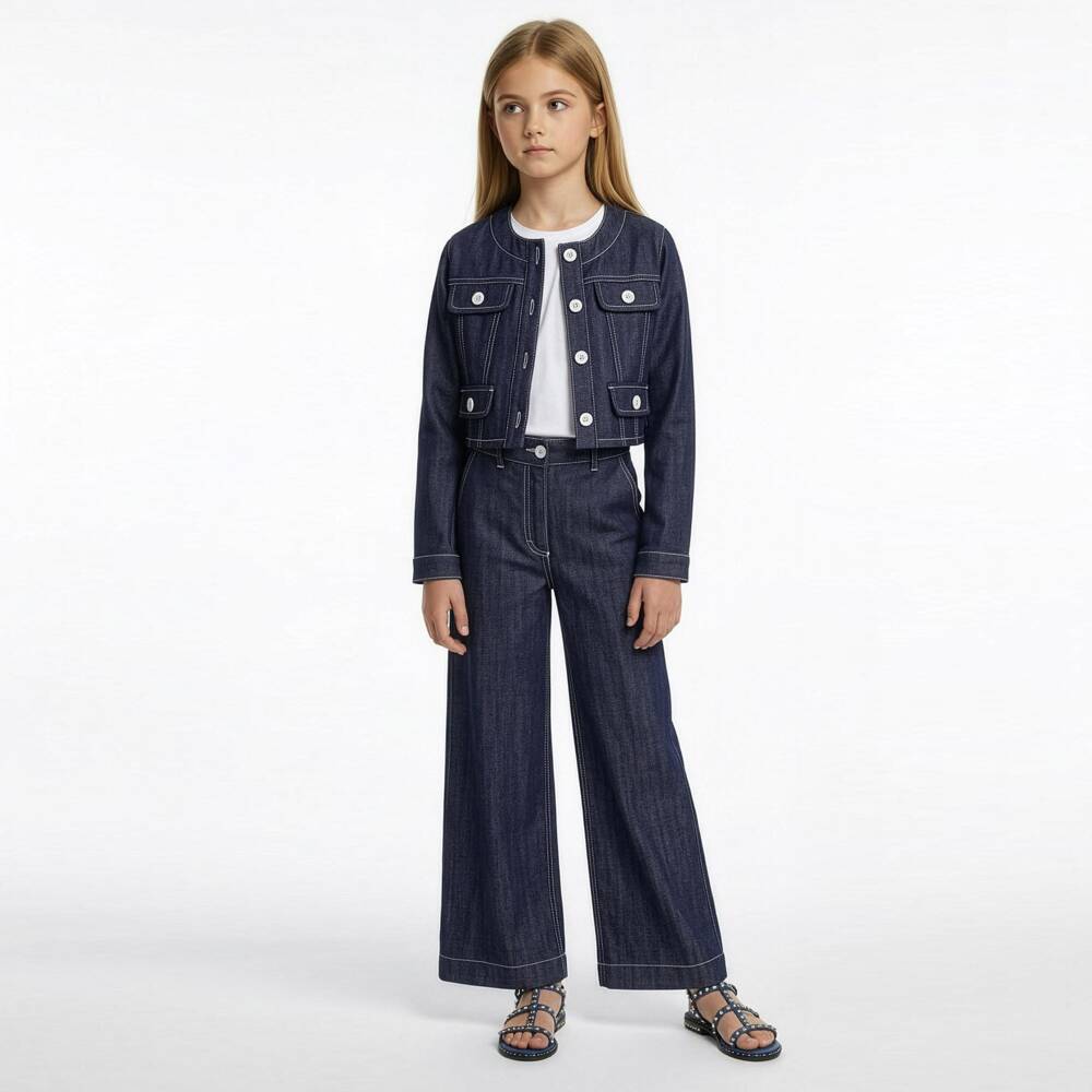 Elsy-Girls Dark Blue Denim White Stitch Jeans | Childrensalon