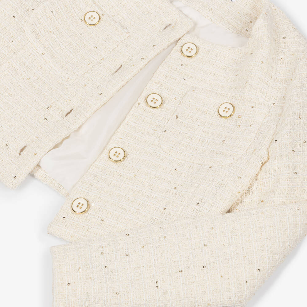 couture by Elsy-Girls Dark Ivory Sequinned Tweed Jacket | Childrensalon