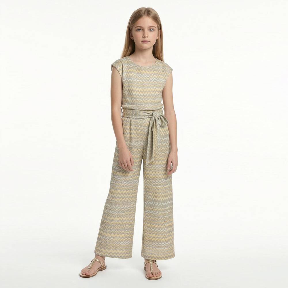 Elsy Couture-Girls Gold & Yellow Zigzag Jumpsuit | Childrensalon