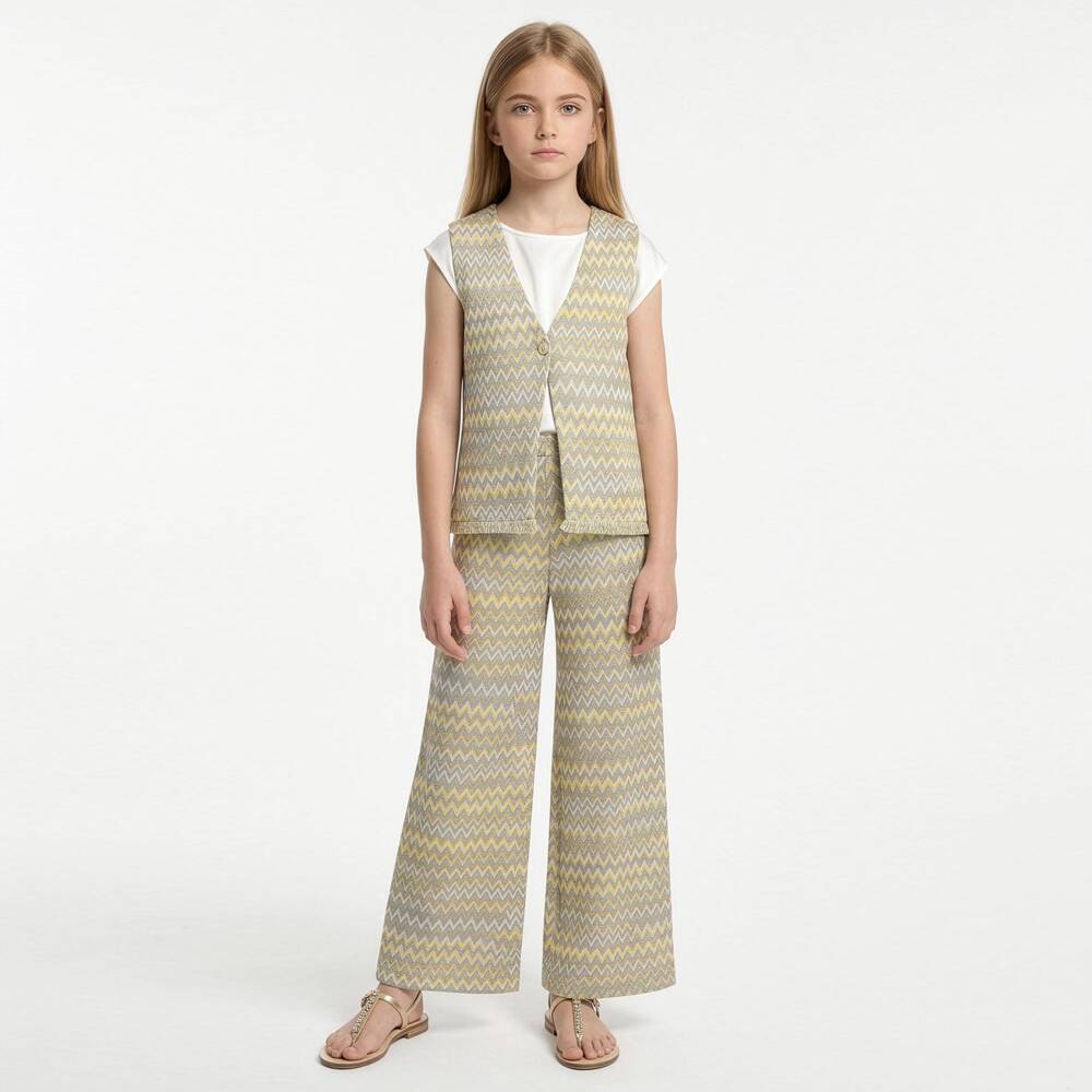 Elsy Couture-Girls Gold & Yellow Zigzag Waistcoat | Childrensalon