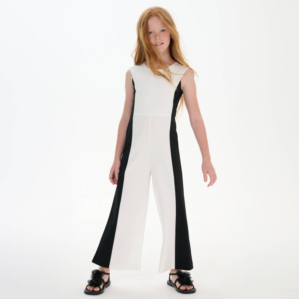 couture by Elsy-Girls Ivory & Black Stripe Jumpsuit | Childrensalon