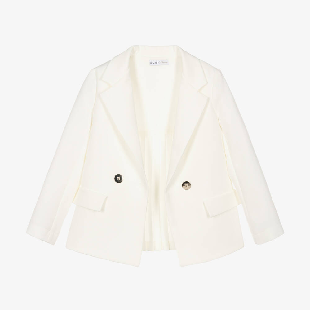 Elsy Couture-Girls Ivory Crêpe Pleated Blazer | Childrensalon