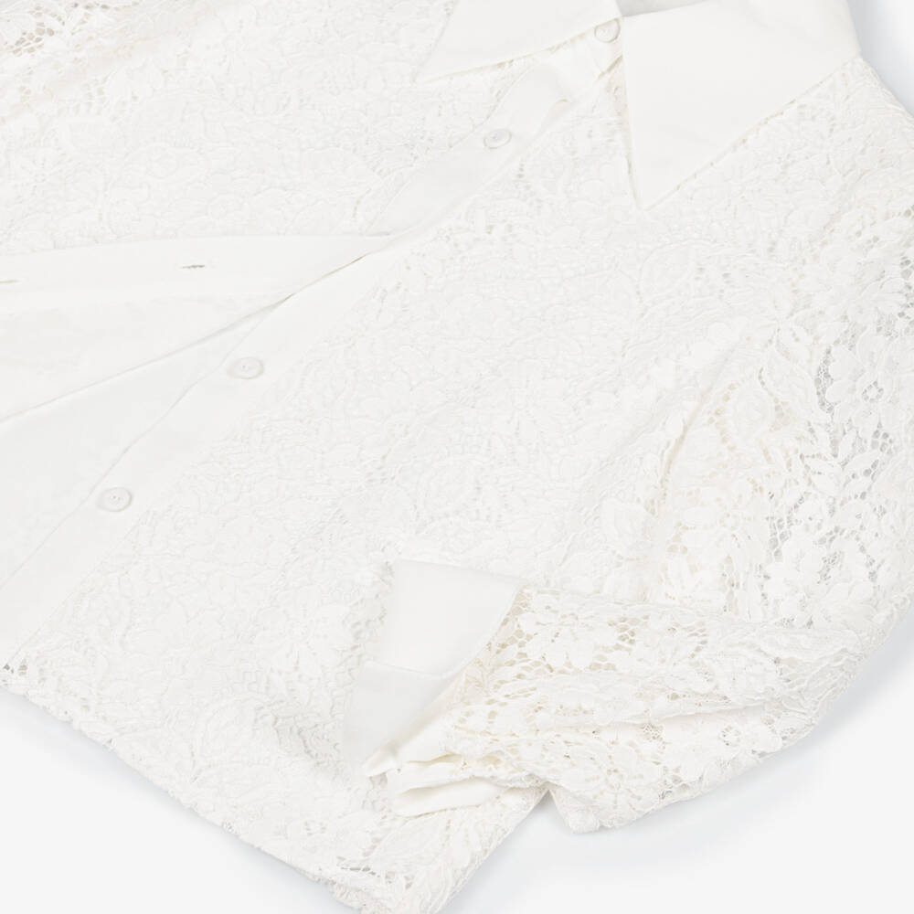 couture by Elsy-Girls Ivory Floral Guipure Lace Long Sleeve Blouse | Childrensalon