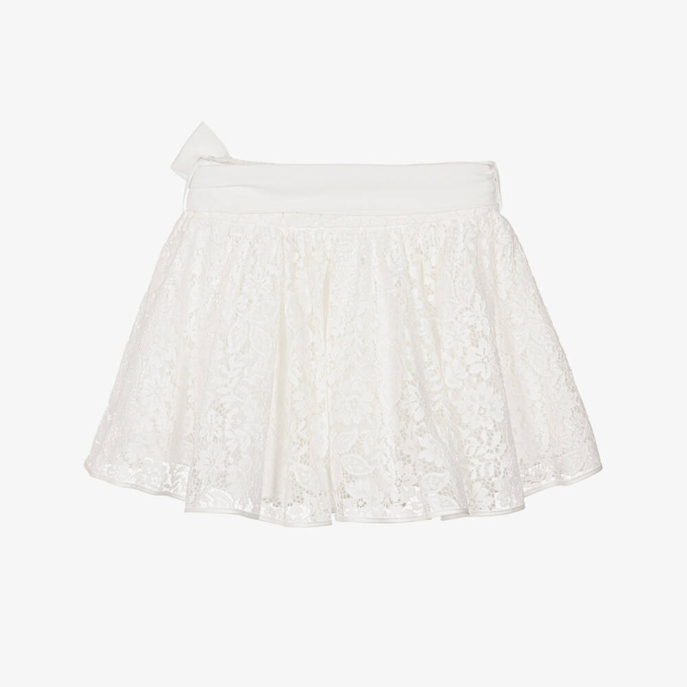 couture by Elsy-Girls Ivory Floral Guipure Lace Skirt with Chiffon Sash | Childrensalon