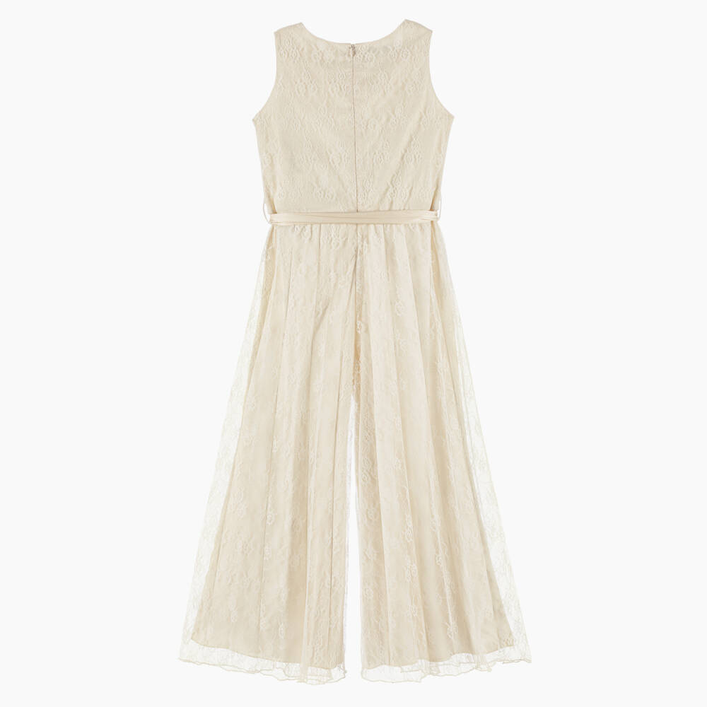 couture by Elsy-Girls Ivory Lace & Satin Jumpsuit | Childrensalon