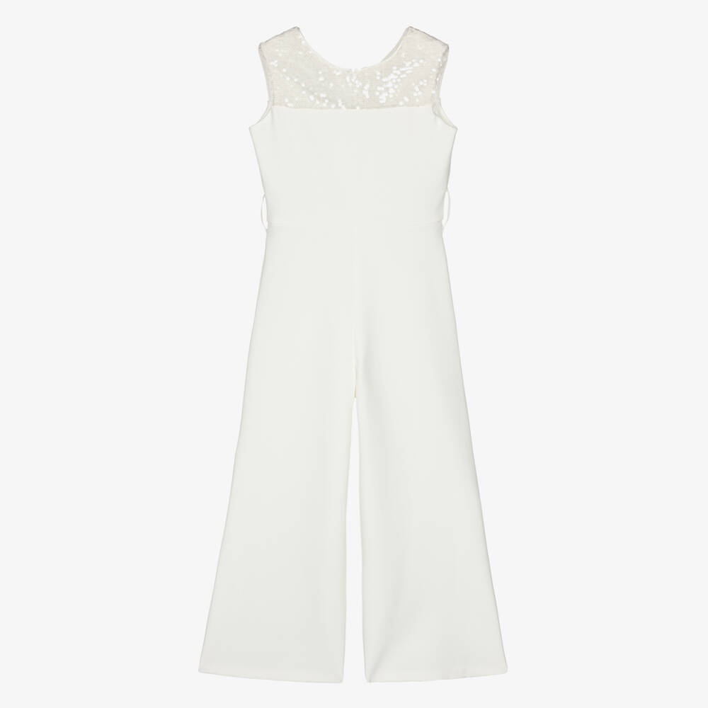 Elsy-Girls Ivory Sequin Jumpsuit | Childrensalon
