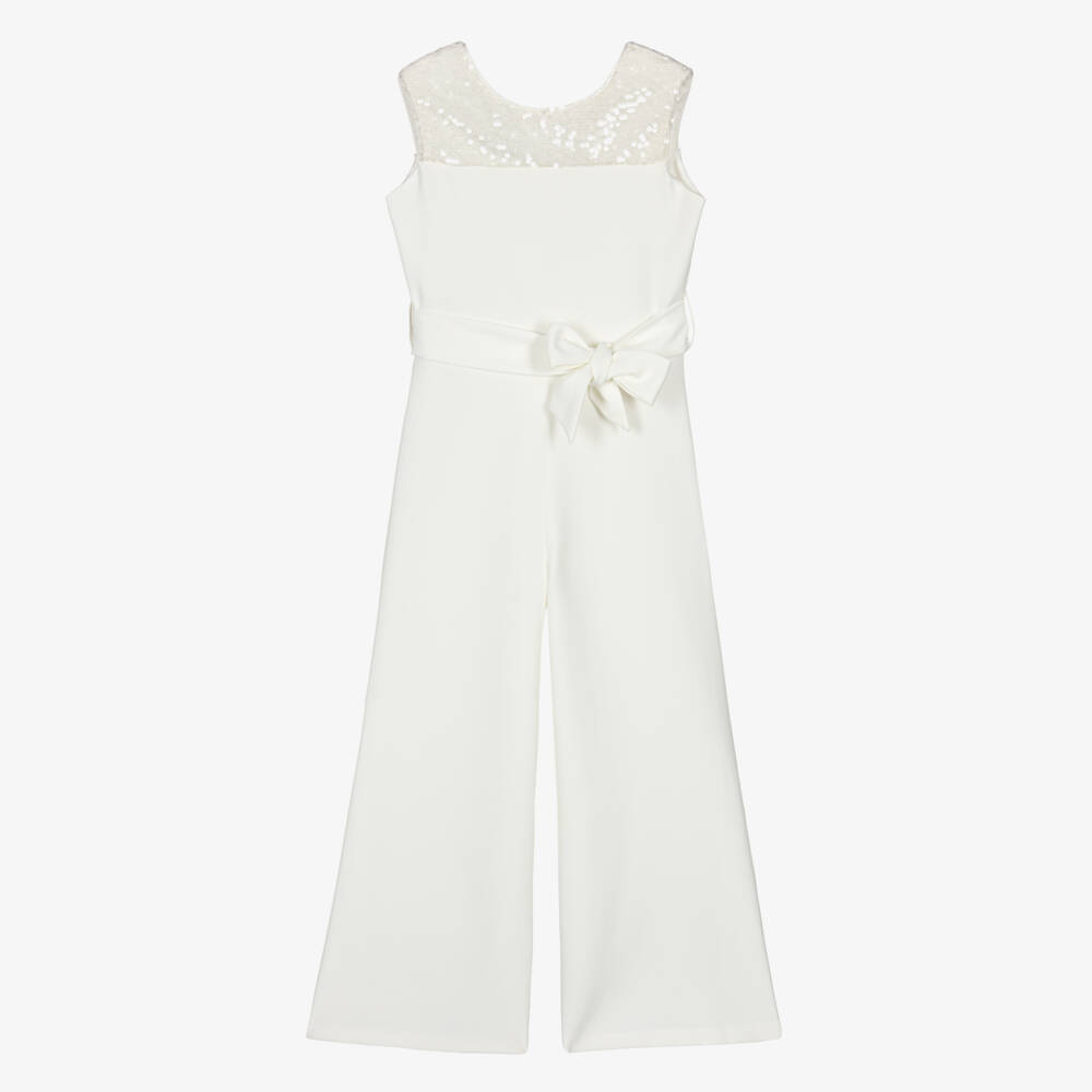 Elsy-Girls Ivory Sequin Jumpsuit | Childrensalon
