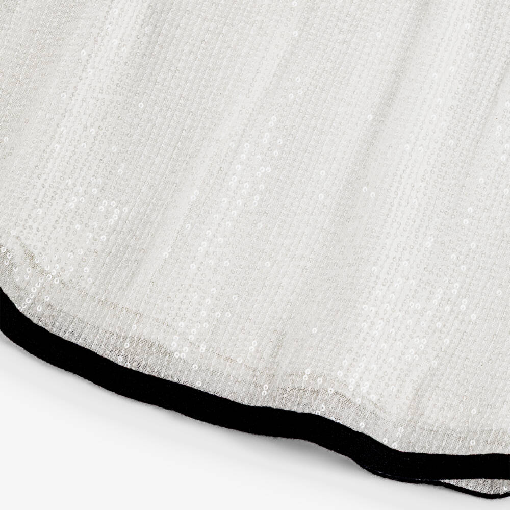 Elsy-Girls Ivory Sequinned Dress with Black Taffeta Bow | Childrensalon