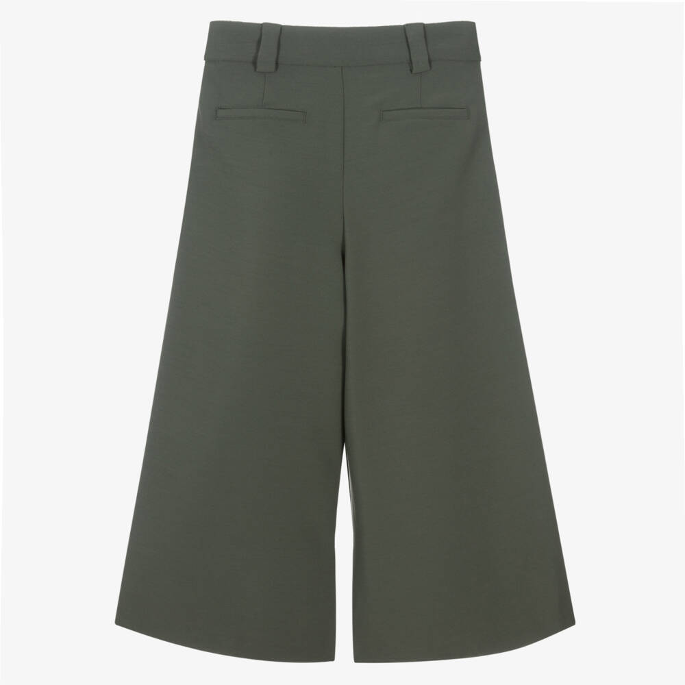 Elsy-Girls Khaki Green Pleated Wide Leg Trousers | Childrensalon