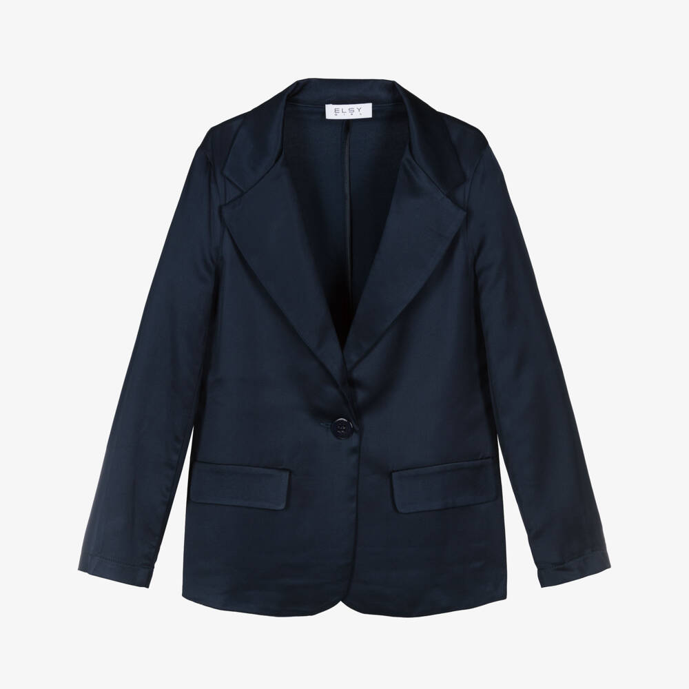 Elsy-Girls Navy Blue Satin Blazer | Childrensalon