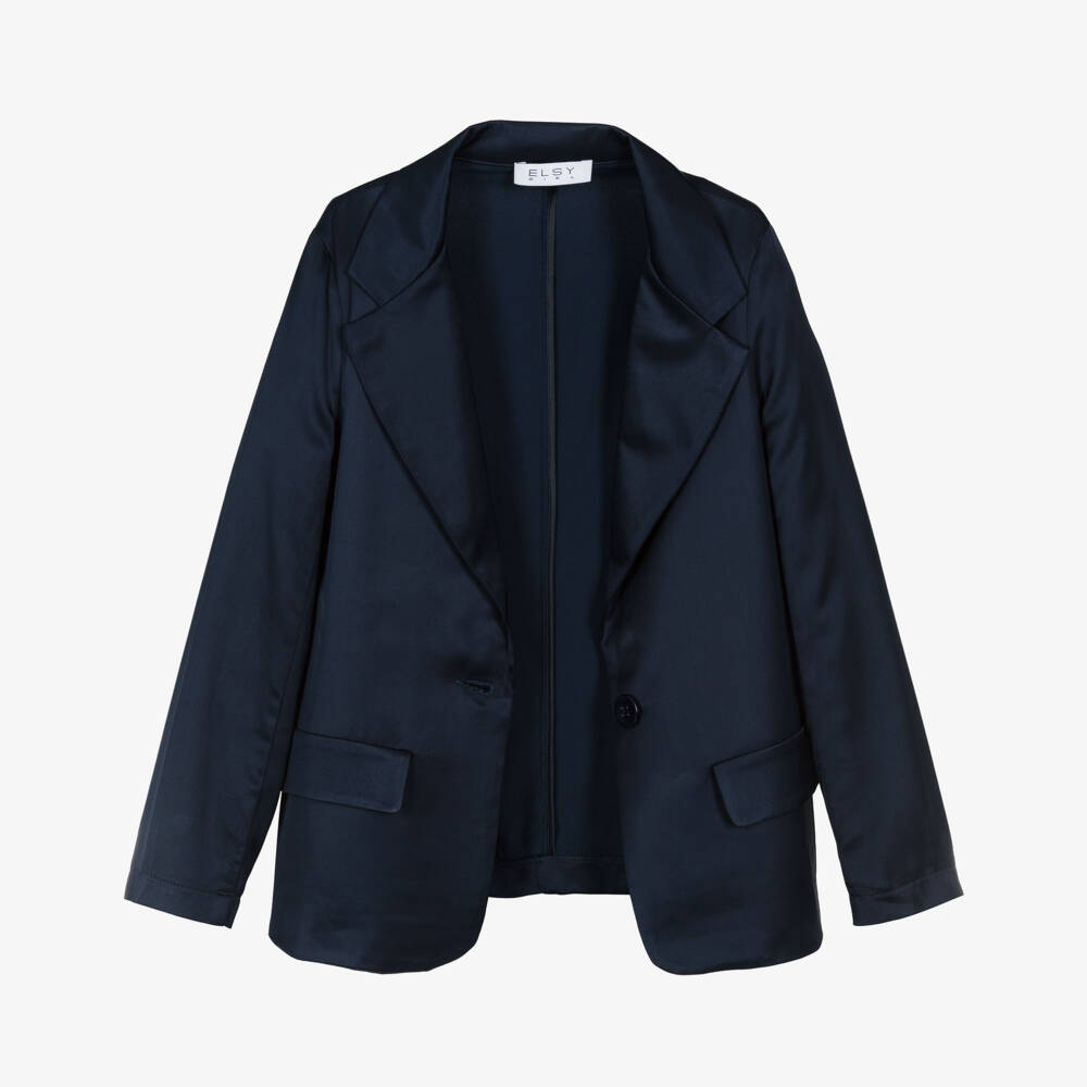 Elsy-Girls Navy Blue Satin Blazer | Childrensalon