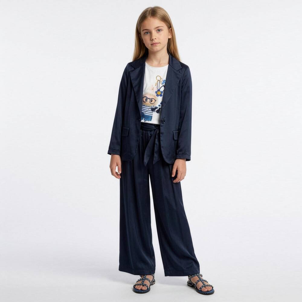 Elsy-Girls Navy Blue Satin Blazer | Childrensalon