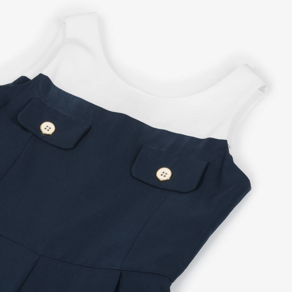 Elsy-Girls Navy Blue & White Sleeveless Jumpsuit | Childrensalon