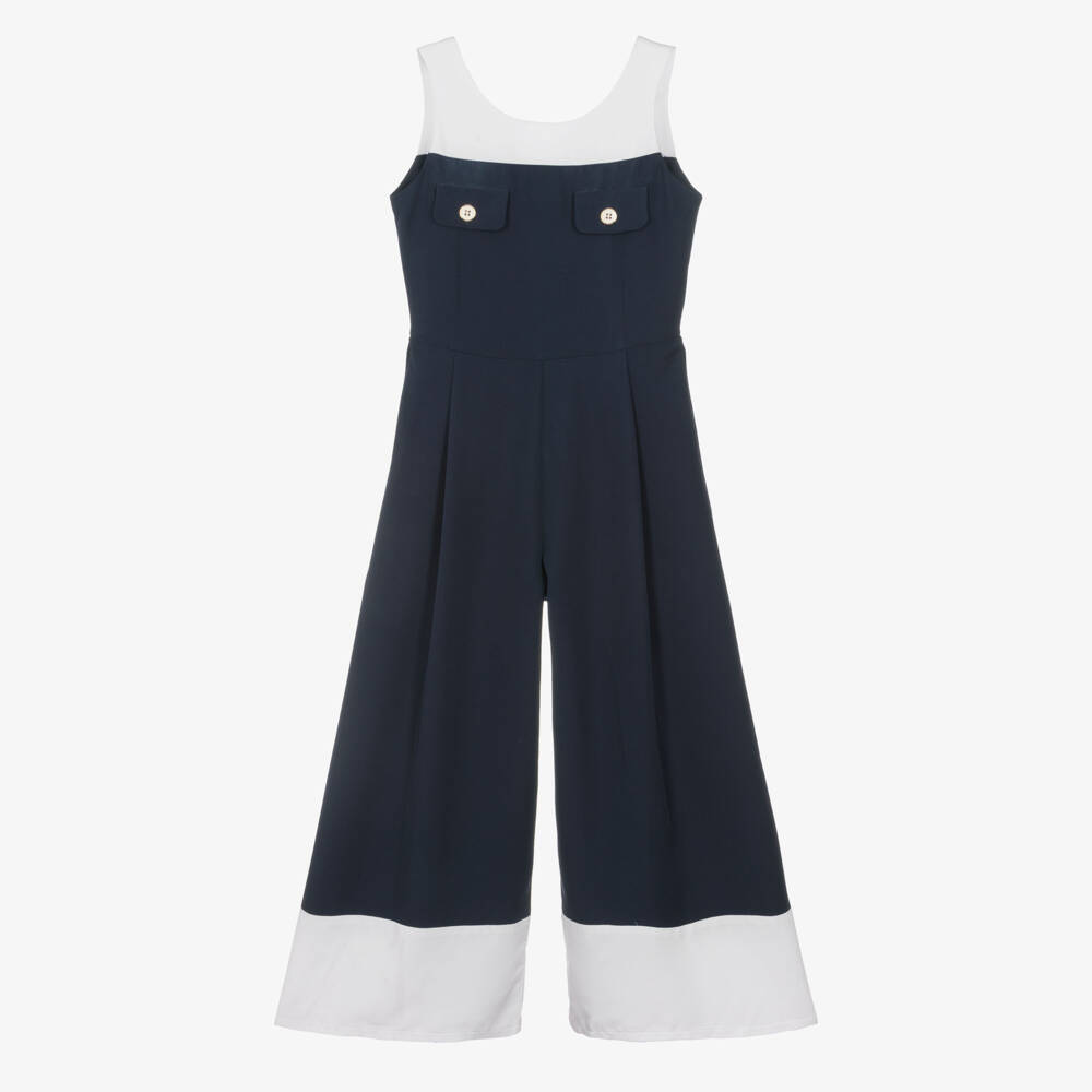 Elsy-Girls Navy Blue & White Sleeveless Jumpsuit | Childrensalon