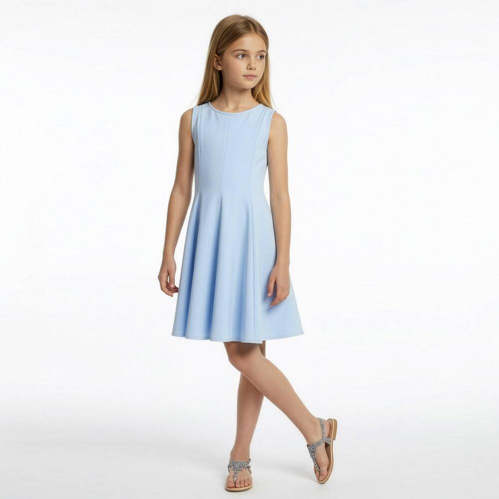 Elsy-Girls Pale Blue Crêpe Skater Dress | Childrensalon