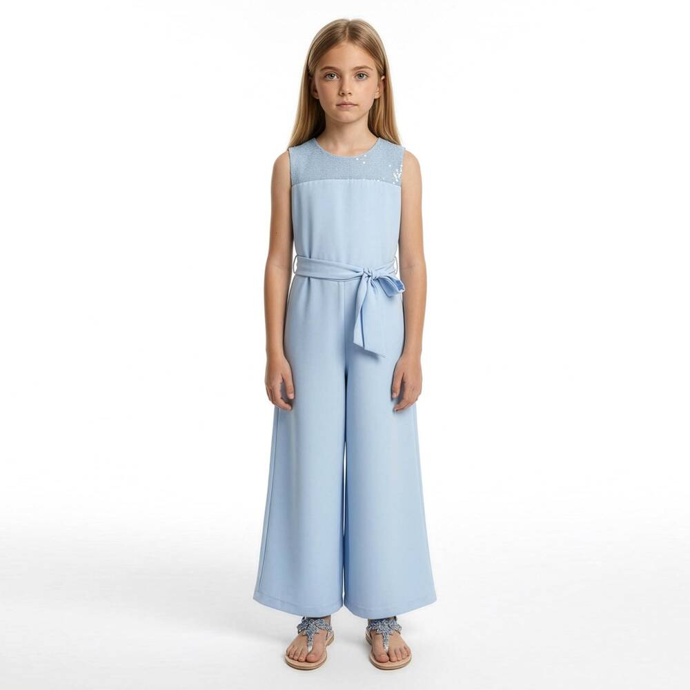 Elsy-جمبسوت مزين بالترتر لون أزرق فاتح للبنات | Childrensalon