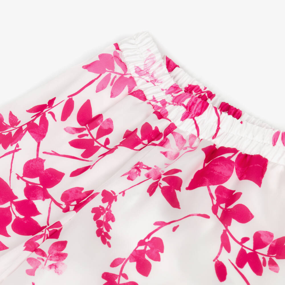 Elsy-Girls Pink Floral Satin Wide Leg Trousers | Childrensalon