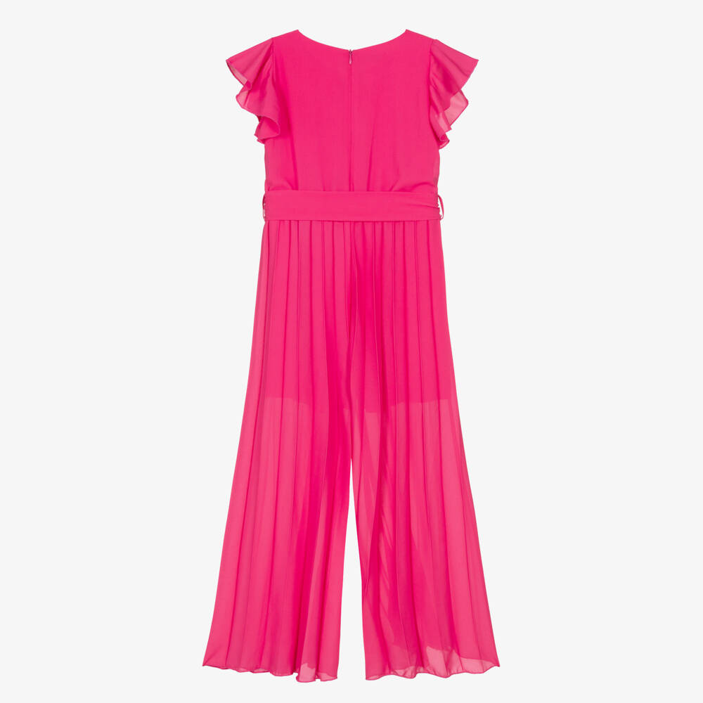 Elsy-Girls Pink Pleated Jumpsuit with Ruffles | Childrensalon