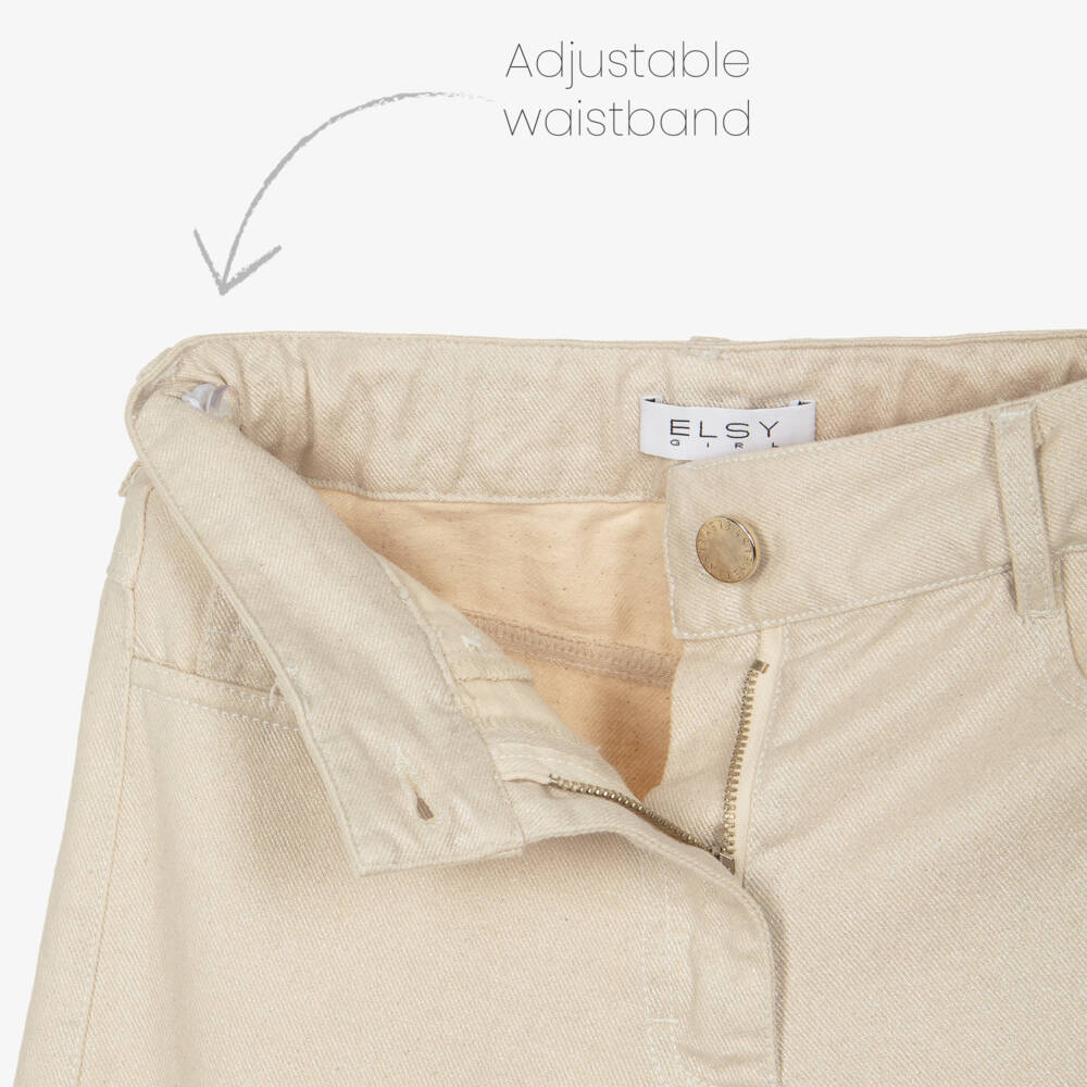 Elsy-Girls Shimmery Beige Denim Wide Leg Jeans | Childrensalon