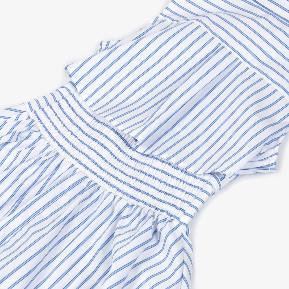 Elsy-Girls Striped White & Blue Sleeveless Shirt Dress | Childrensalon