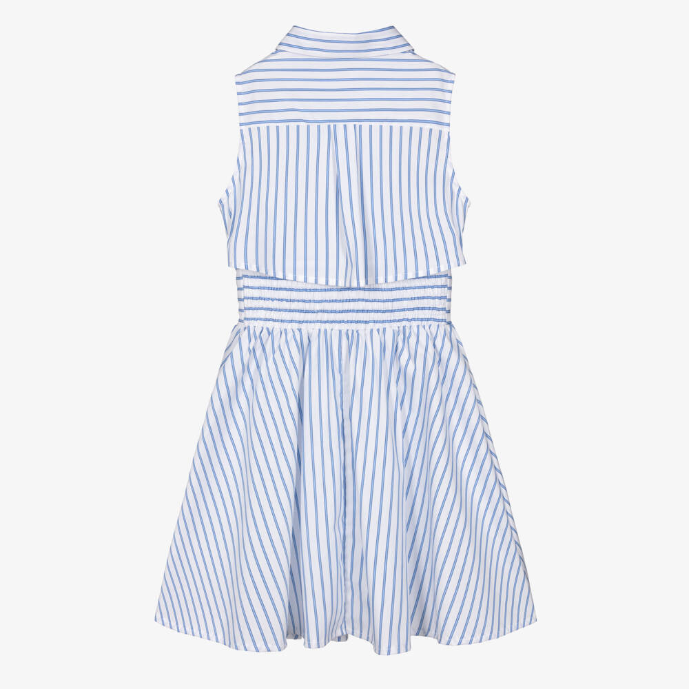 Elsy-Girls Striped White & Blue Sleeveless Shirt Dress | Childrensalon