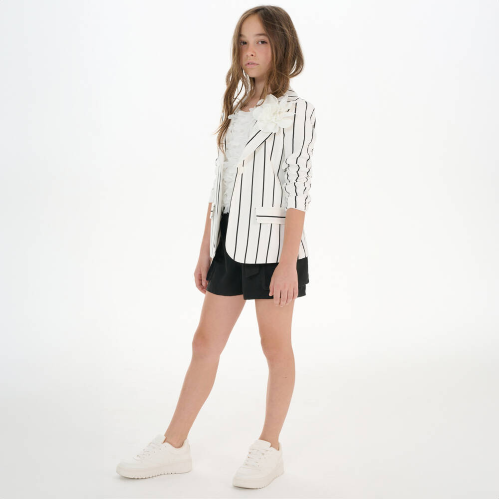 Elsy-Girls White & Black Striped Blazer | Childrensalon