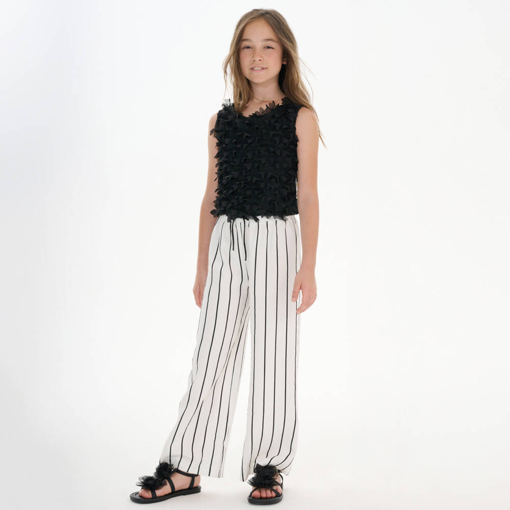 Elsy-Girls White & Black Striped Trousers | Childrensalon