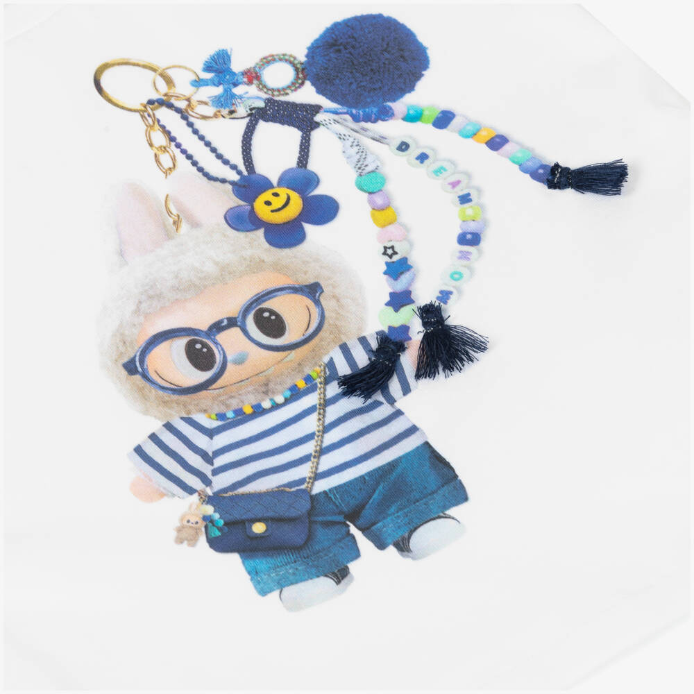 Elsy-Girls White Cotton Labubu Motif T-Shirt | Childrensalon