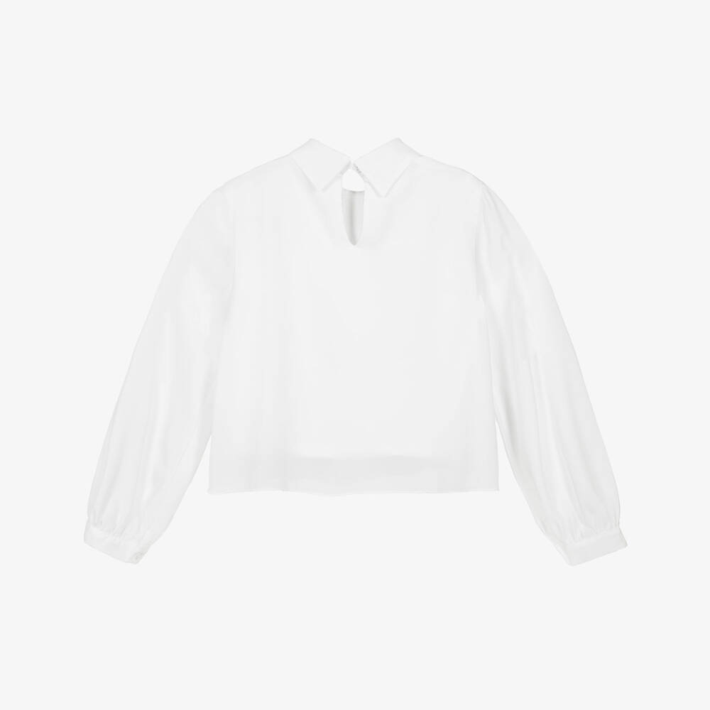 Elsy-Girls White Crêpe Chiffon Collared Blouse | Childrensalon
