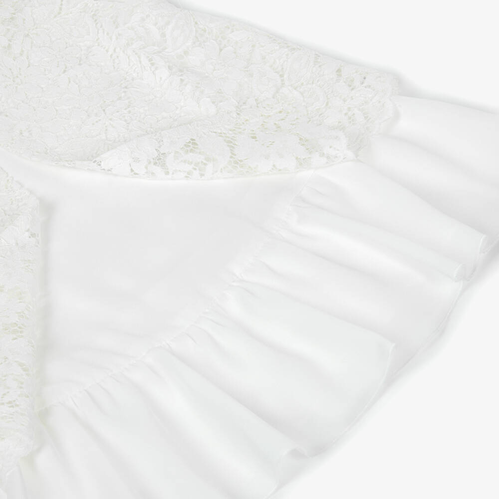 Elsy-Girls White Crêpe Top with Lace Overlay | Childrensalon