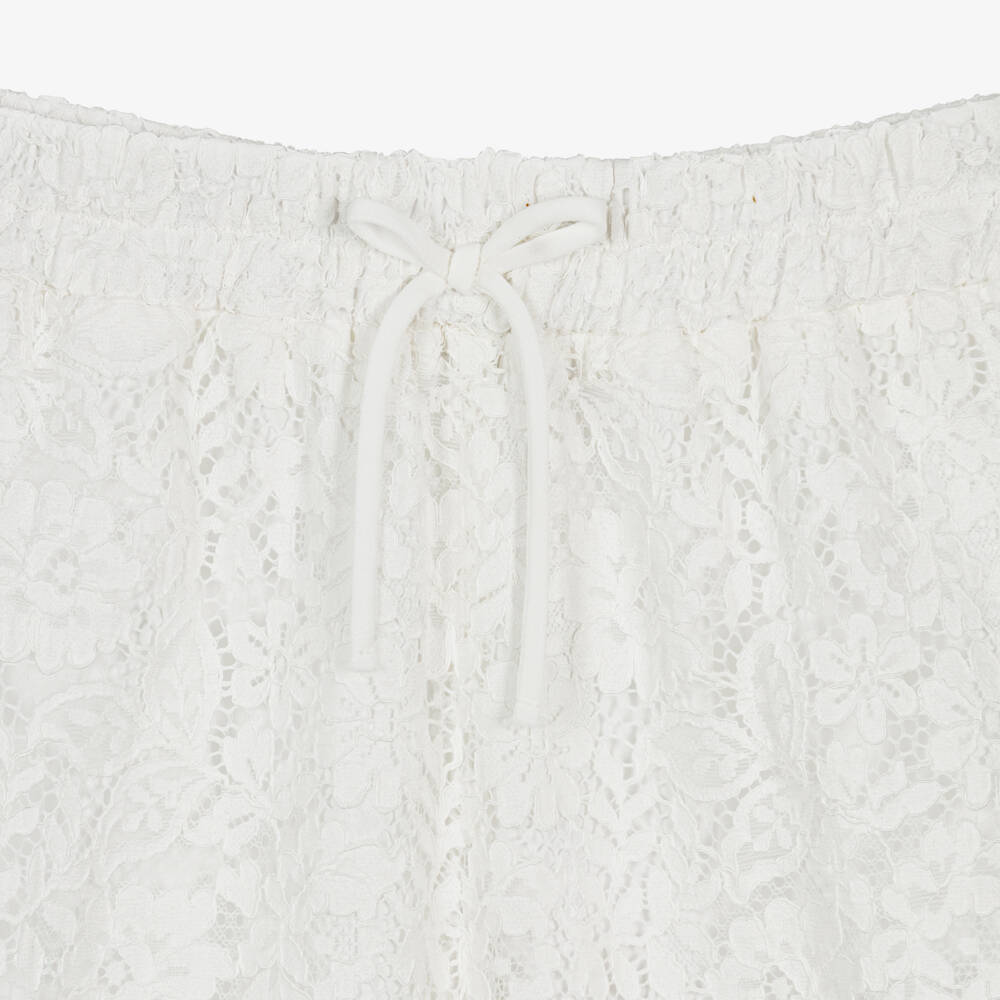 Elsy-Girls White Floral Lace Wide Leg Trousers | Childrensalon