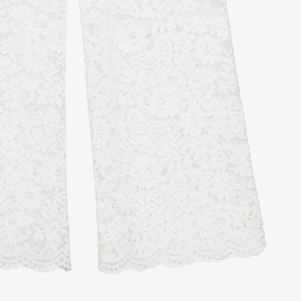Elsy-Girls White Floral Lace Wide Leg Trousers | Childrensalon