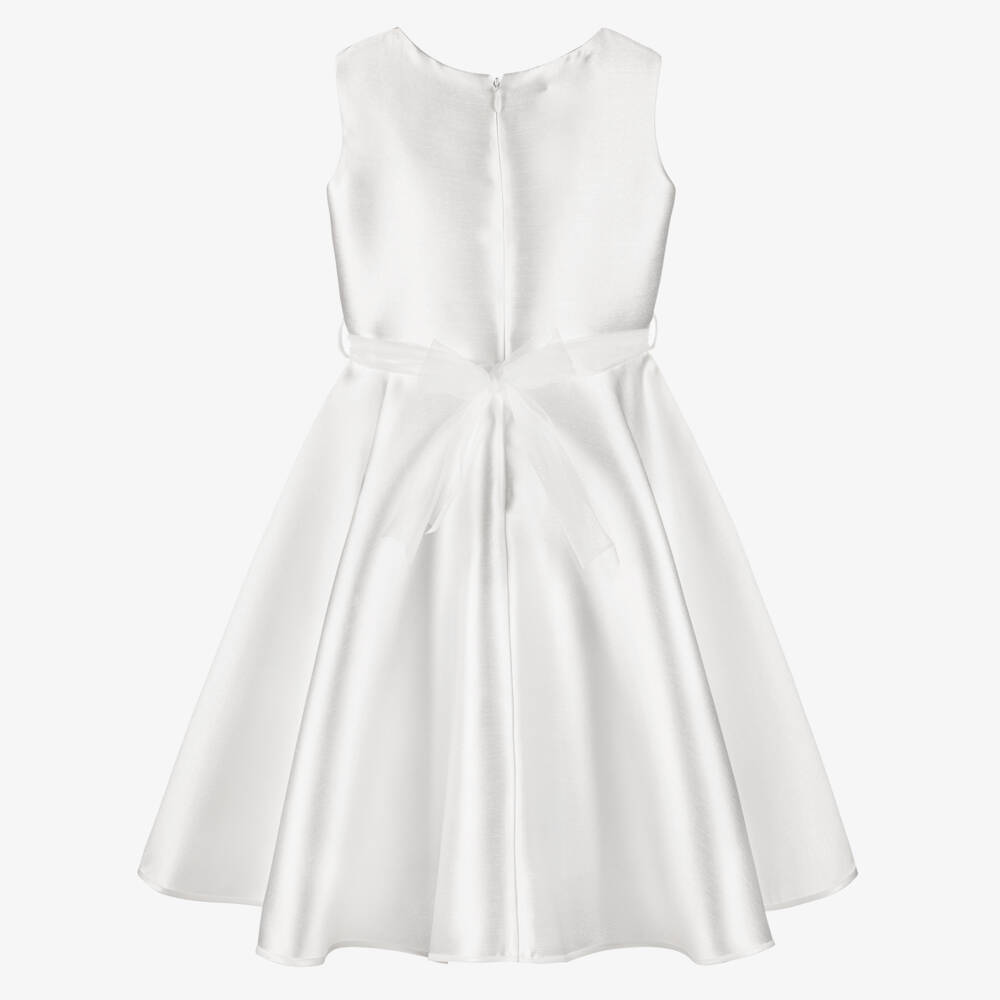 Elsy Couture-Girls White Satin Dress with Diamanté Chain Belt | Childrensalon