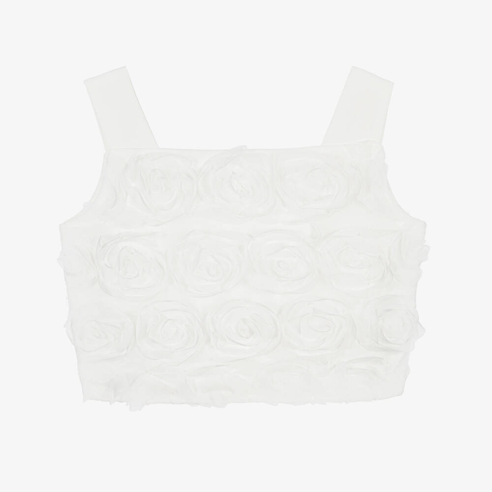 Elsy-Блузка белая из тюля с розами для девочек | Childrensalon