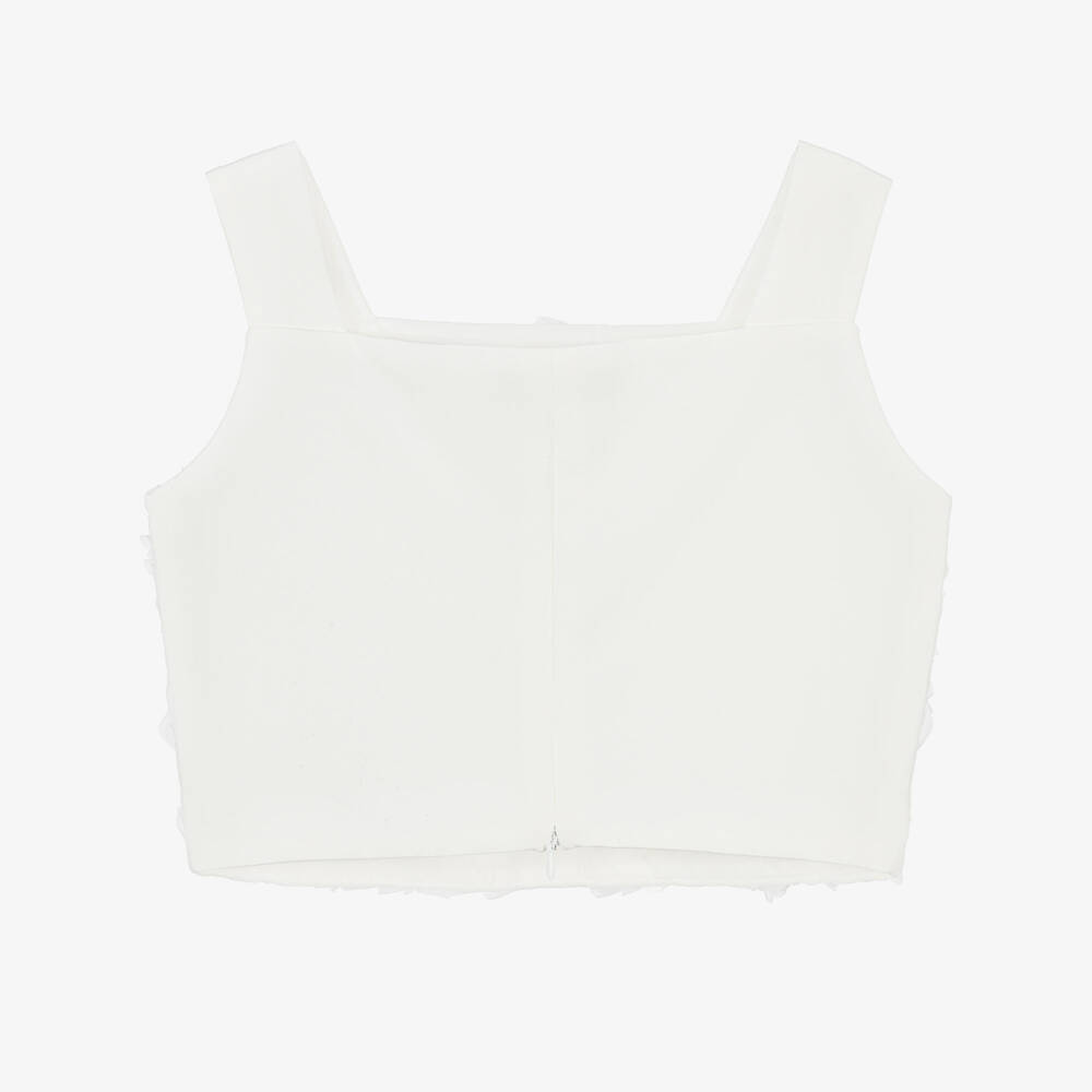 Elsy-Girls White Tulle Roses Blouse | Childrensalon