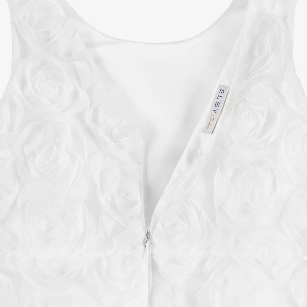 Elsy-Girls White Tulle Roses Dress | Childrensalon