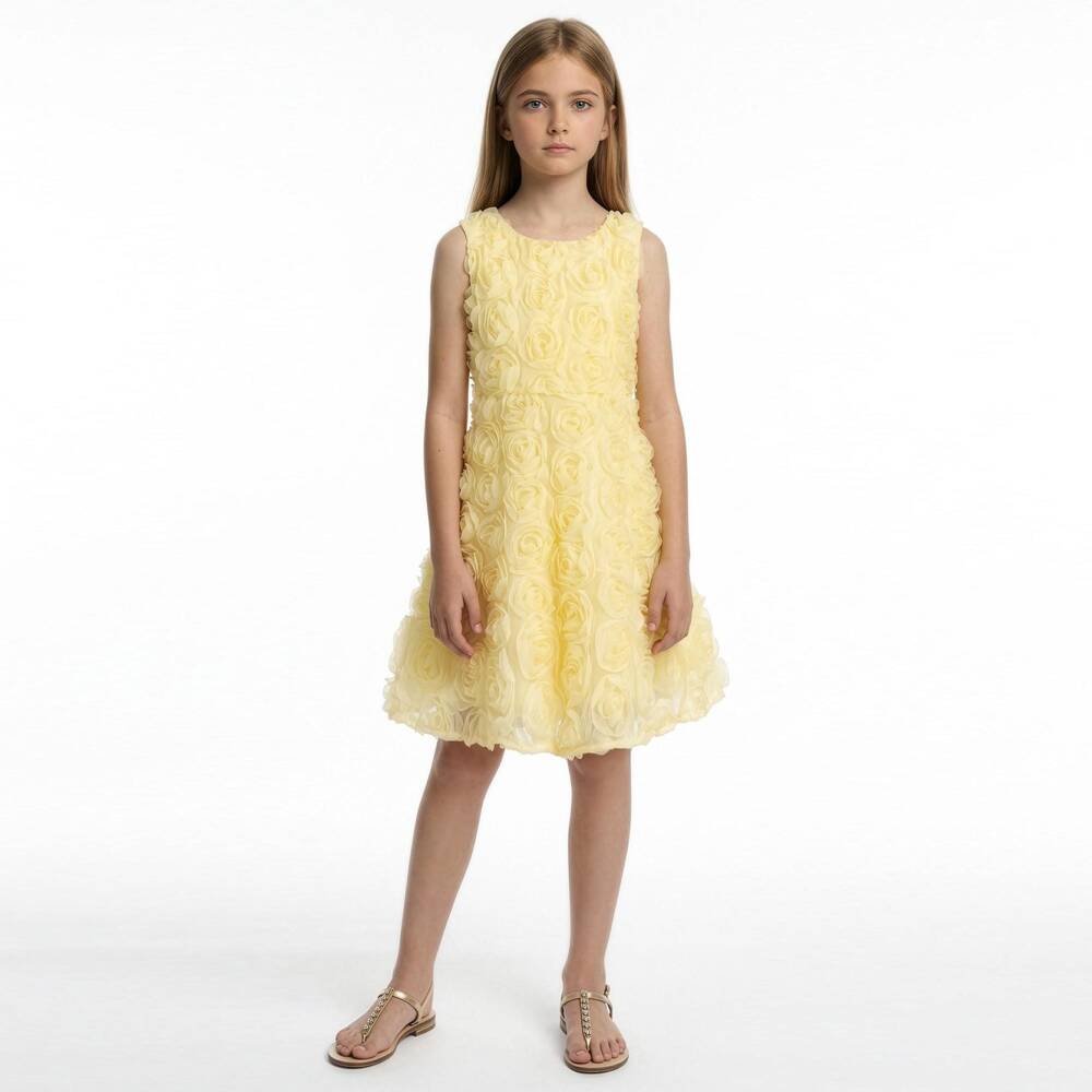 Elsy Couture-Girls Yellow Tulle Roses Dress | Childrensalon