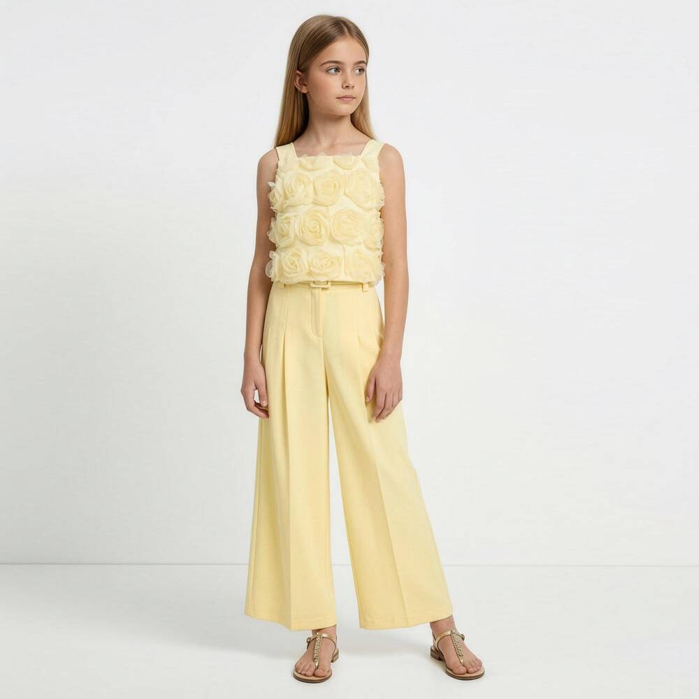 Elsy couture by-بنطلون بليسيه واسع الساق لون أصفر للبنات | Childrensalon
