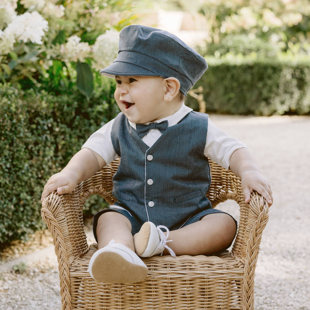 Emile et Rose-Baby Boys Blue Cotton Pinstripe Shorts Set | Childrensalon