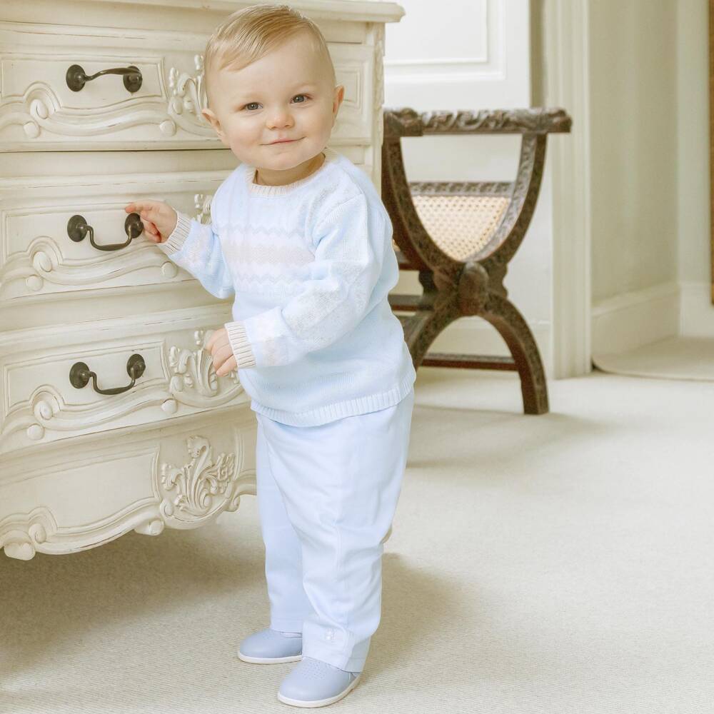 Emile et Rose-Baby Boys Blue Fair Isle Sweater & Trouser Set | Childrensalon