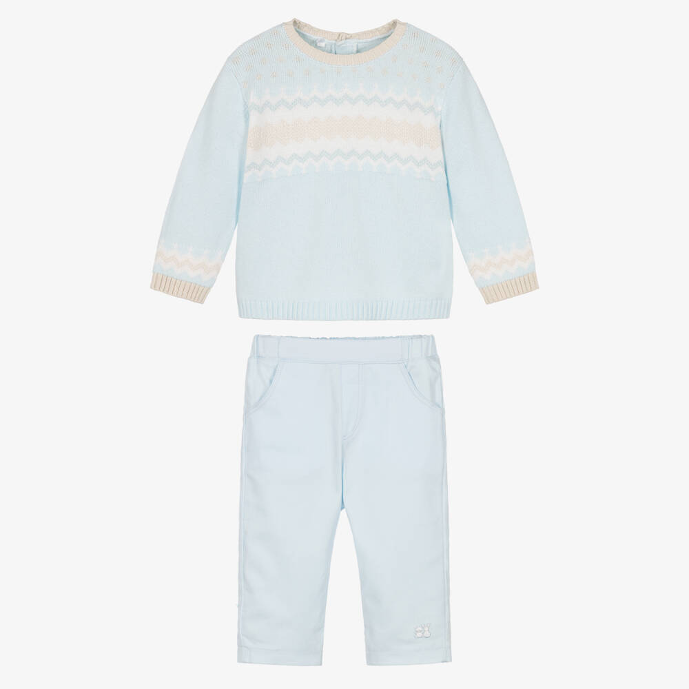 Emile et Rose-Baby Boys Blue Fair Isle Sweater & Trouser Set | Childrensalon